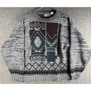 Vintage 80's Luciano Divanni Geometric Patterned Knit Sweater Gray Mens Medium